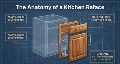 What a Kitchen Reface Actually Keeps and What It Replaces